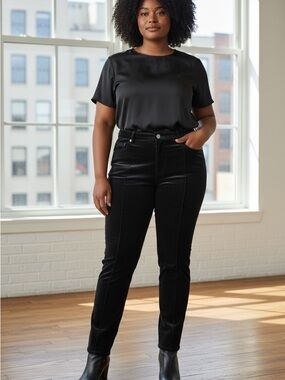 Eileen Fisher Black Straight-Leg Pants XL Capsule Minimalist Brushed Cotton